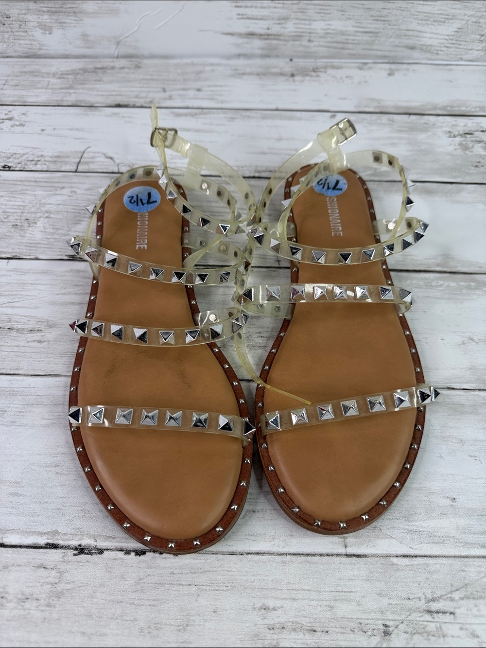 CUSHIONAIRE women’s flat spike ankle 
sandals as 7.5
